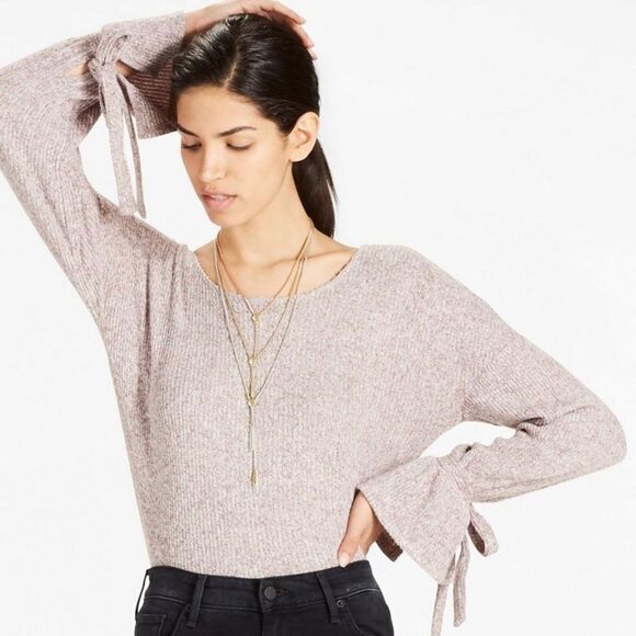 Lucky Brand tie bell sleeve soft ribbed pullover, new, size medium - Picture 1 of 7